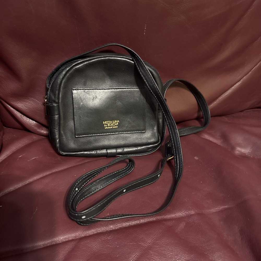 Vintage Bosca‎ Mezza Luna Mini Crossbody Black Leather Purse Tote Bag Read